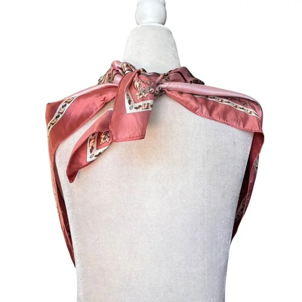 Pink Equestrian Novelty Print Square Scarf Satiny Romantic Horse Girl Accessory